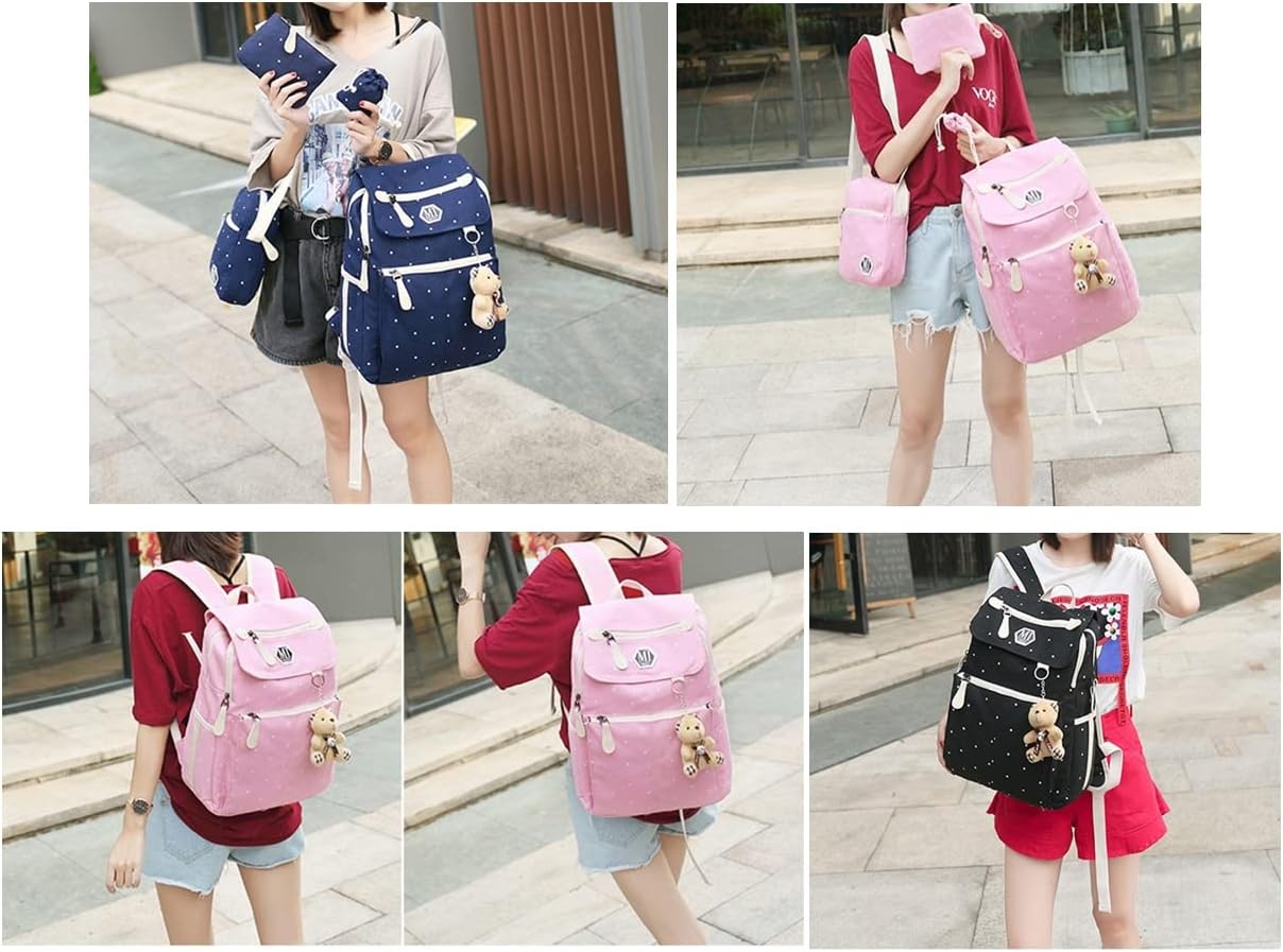 3 Pieces Canvas Backpack Set - Shoulder Bag School Bag Travel Bag for Teenager girls children