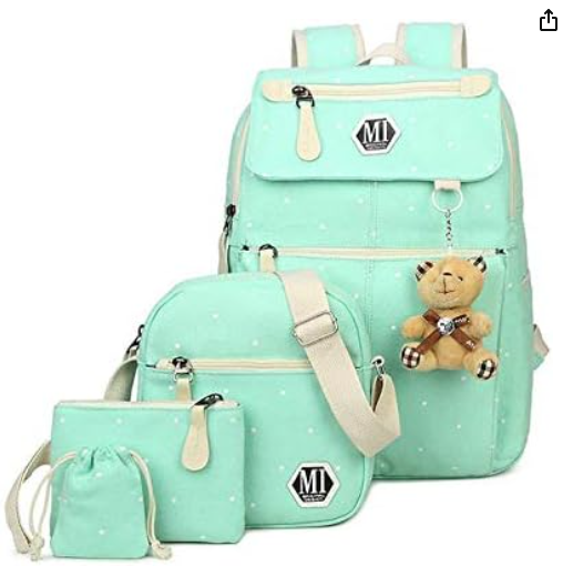 3 Pieces Canvas Backpack Set - Shoulder Bag School Bag Travel Bag for Teenager girls children