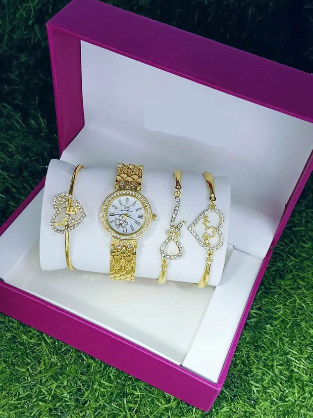 Glamour Link Watch & Bracelet Set