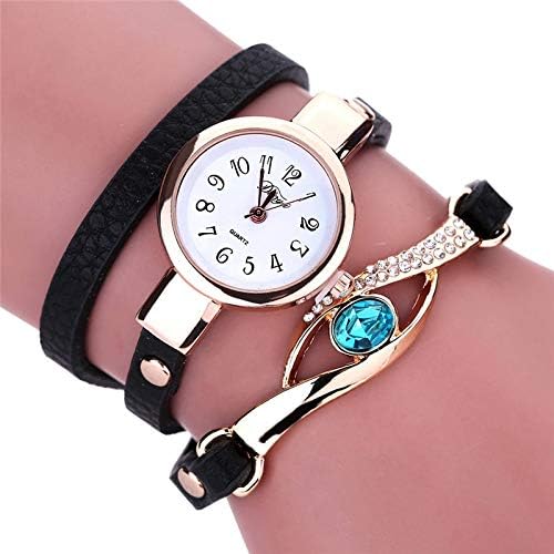 3 PCS Eye Shape Gemstone Bracelet Watch for Women (Black)